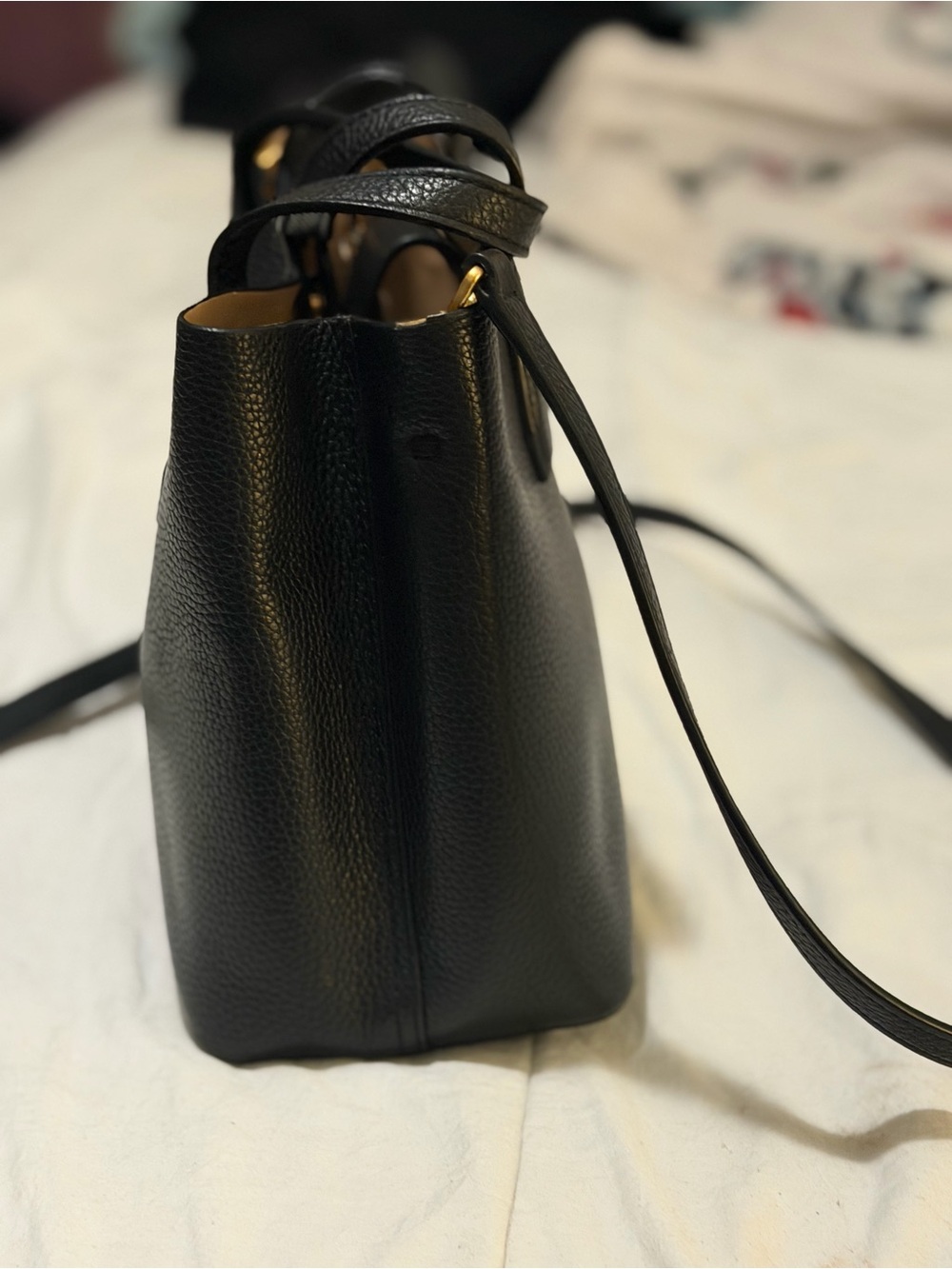 Tory Burch Black Pebbled Leather Tote with Gold Logo - Picture 7 of 8